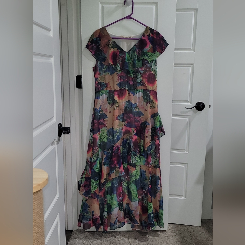 Soft Surroundings Pink and Purple Ruffled Tiered Maxi Dress